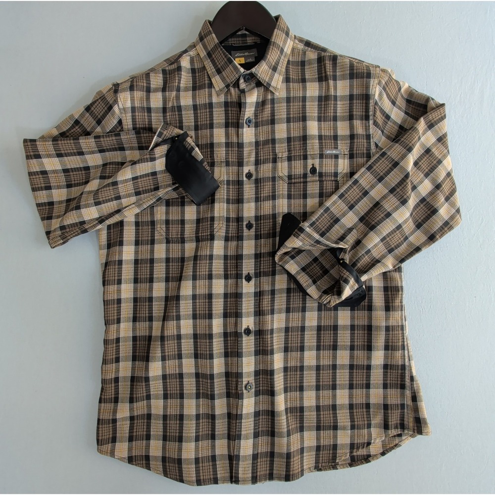 Eddie Bauer First Ascent Plaid Shirt Mens Large L Brown Tan Yellow Button Down - Picture 11 of 13